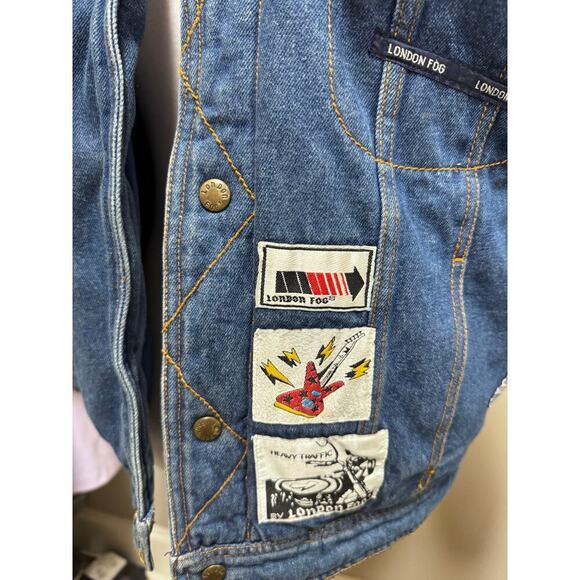 London Fog Vintage Rare HTF Denim Jacket Youth Large Suze 16 Lettermen Patches - Picture 6 of 8